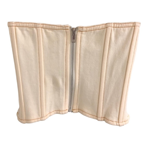 Steve Madden cream vintage washed look strapless stretch crop corset bustier   M - Picture 7 of 14